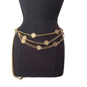 Vintage Gold Tone Coin Chain Belt Womens M/L 80s 90s Taiwan ROC
Has patina